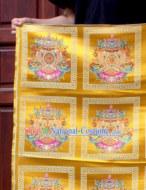 Asian Chinese Classical Religious Buddhism Pattern Golden Nanjing Brocade Traditional Tibetan Robe Satin Fabric Silk Material