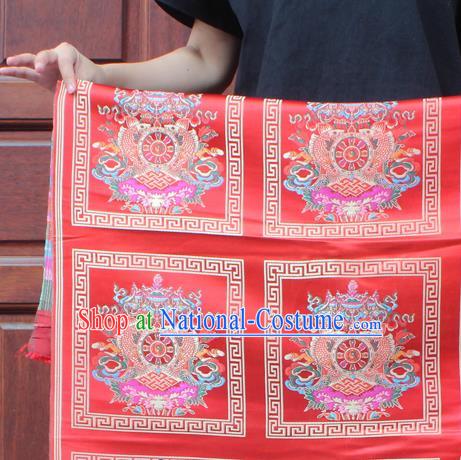 Asian Chinese Classical Religious Buddhism Pattern Red Nanjing Brocade Traditional Tibetan Robe Satin Fabric Silk Material