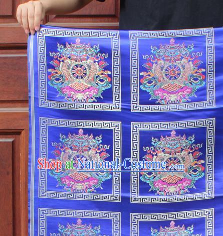 Asian Chinese Classical Religious Buddhism Pattern Royalblue Nanjing Brocade Traditional Tibetan Robe Satin Fabric Silk Material