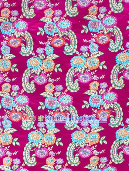 Asian Chinese Classical Flowers Pattern Rosy Nanjing Brocade Traditional Tibetan Robe Satin Fabric Silk Material