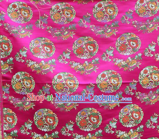 Asian Chinese Classical Lotus Flowers Pattern Rosy Nanjing Brocade Traditional Tibetan Robe Satin Fabric Silk Material