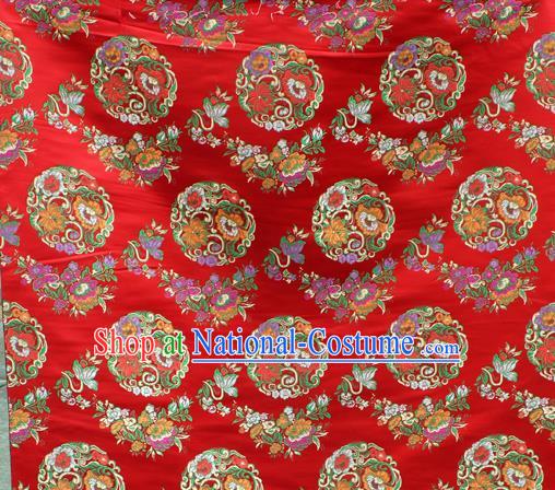 Asian Chinese Classical Lotus Flowers Pattern Red Nanjing Brocade Traditional Tibetan Robe Satin Fabric Silk Material