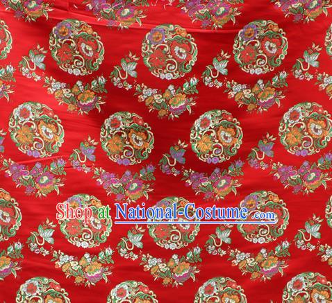 Asian Chinese Classical Lotus Flowers Pattern Purplish Red Nanjing Brocade Traditional Tibetan Robe Satin Fabric Silk Material