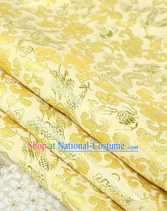 Gold Color Wide Width Traditional Dragon Fabric