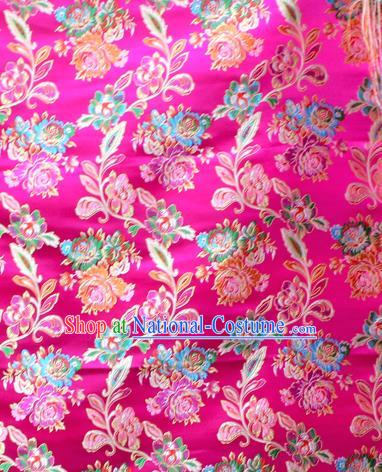 Asian Chinese Classical Peony Flowers Pattern Rosy Nanjing Brocade Traditional Tibetan Robe Satin Fabric Silk Material