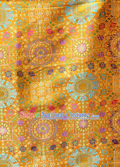 Asian Chinese Classical Buddhism Lotus Pattern Yellow Nanjing Brocade Traditional Tibetan Robe Satin Fabric Silk Material