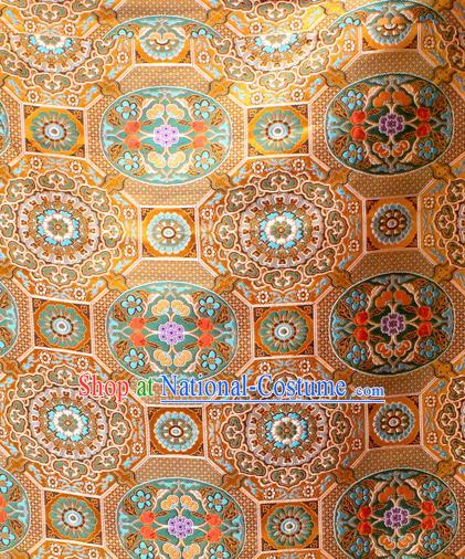 Asian Chinese Classical Galsang Flowers Pattern Golden Nanjing Brocade Traditional Tibetan Robe Satin Fabric Silk Material