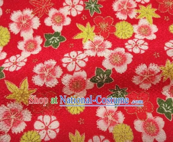 Asian Traditional Classical Sakura Pattern Red Tapestry Satin Brocade Fabric Japanese Kimono Silk Material