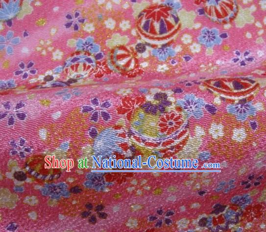 Asian Traditional Classical Sakura Bells Pattern Pink Tapestry Satin Brocade Fabric Japanese Kimono Silk Material