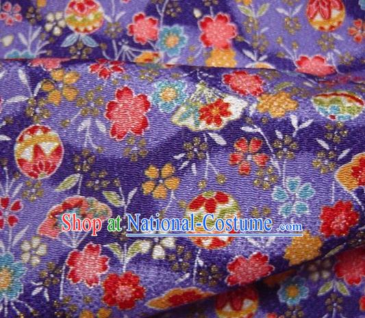 Asian Traditional Classical Sakura Pattern Purple Tapestry Satin Brocade Fabric Japanese Kimono Silk Material