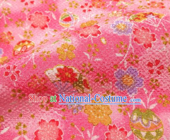 Asian Traditional Classical Sakura Fan Pattern Pink Tapestry Satin Brocade Fabric Japanese Kimono Silk Material