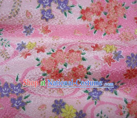 Asian Traditional Classical Oriental Cherry Pattern Pink Tapestry Satin Brocade Fabric Japanese Kimono Silk Material