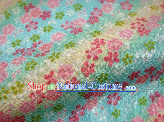 Asian Traditional Classical Oriental Cherry Pattern Blue Tapestry Satin Brocade Fabric Japanese Kimono Silk Material