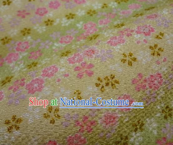 Asian Traditional Classical Oriental Cherry Pattern Golden Tapestry Satin Brocade Fabric Japanese Kimono Silk Material