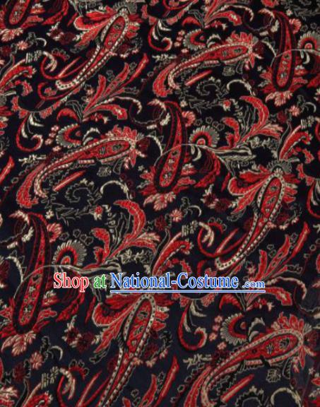 Asian Chinese Classical Pipa Flowers Pattern Black Brocade Traditional Tibetan Robe Satin Fabric Silk Material