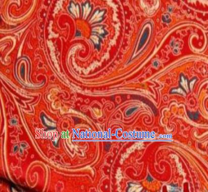 Asian Chinese Classical Peacock Feather Pattern Red Brocade Traditional Tibetan Robe Satin Fabric Silk Material