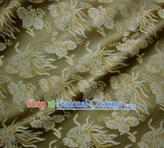 Asian Traditional Classical Phoenix Pattern Green Brocade Fabric Japanese Kimono Satin Silk Material