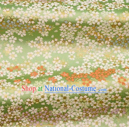 Asian Traditional Classical Sakura Pattern Nishijin Green Brocade Fabric Japanese Kimono Satin Silk Material