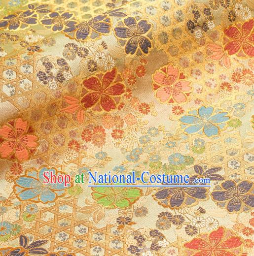 Asian Traditional Classical Sakura Pattern Nishijin Golden Brocade Fabric Japanese Kimono Satin Silk Material