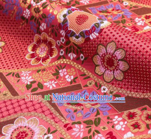 Asian Traditional Classical Flowers Pattern Nishijin Pink Brocade Fabric Japanese Kimono Satin Silk Material