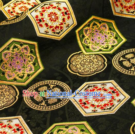 Asian Traditional Classical Tortoiseshell Pattern Nishijin Black Brocade Fabric Japanese Kimono Satin Silk Material