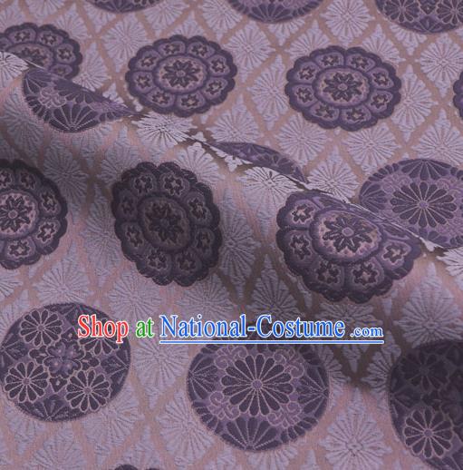 Asian Traditional Classical Pattern Nishijin Purple Brocade Fabric Japanese Kimono Satin Silk Material