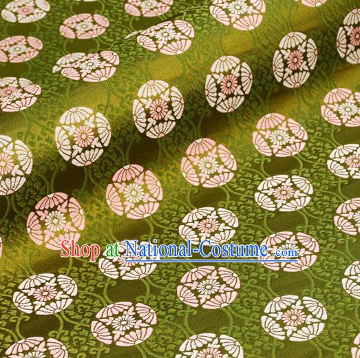 Asian Traditional Classical Platycodon Grandiflorus Pattern Nishijin Green Brocade Fabric Japanese Kimono Satin Silk Material