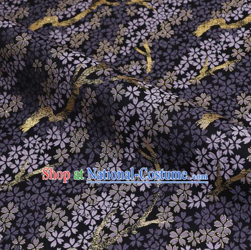 Asian Traditional Classical Sakura Pattern Nishijin Purple Brocade Fabric Japanese Kimono Satin Silk Material