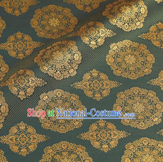 Asian Traditional Classical Pattern Blue Brocade Fabric Japanese Kimono Satin Silk Material