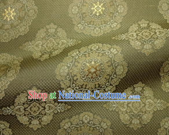 Asian Traditional Classical Pattern Olive Green Brocade Fabric Japanese Kimono Satin Silk Material