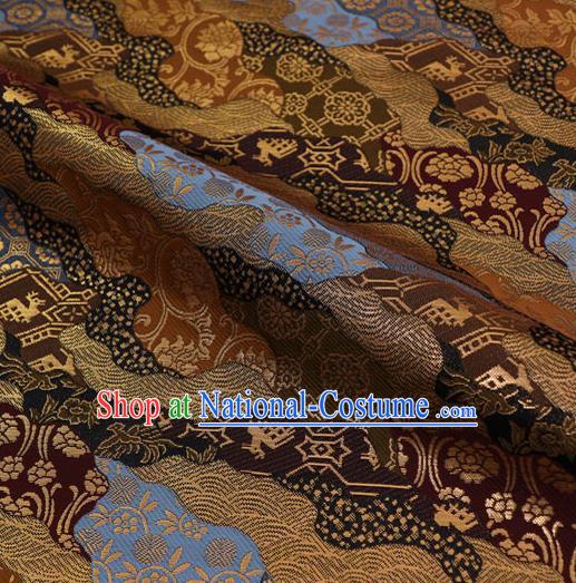 Asian Traditional Classical Pattern Black Tapestry Satin Nishijin Brocade Fabric Japanese Kimono Silk Material