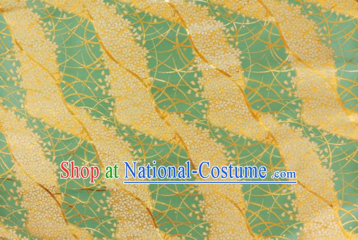 Asian Traditional Classical Sakura Pattern Green Tapestry Satin Nishijin Brocade Fabric Japanese Kimono Silk Material