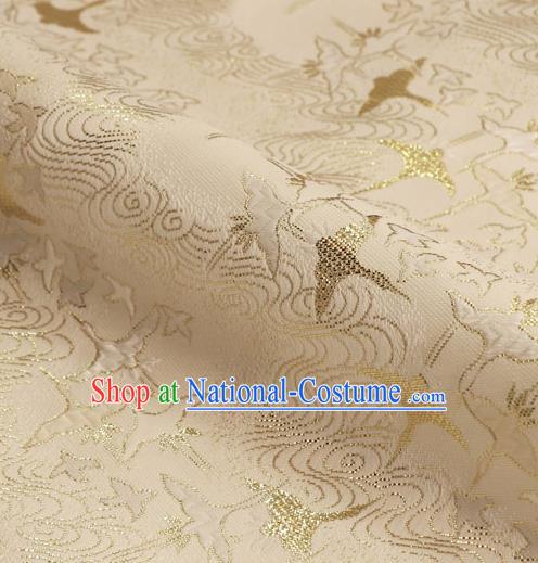 Asian Traditional Classical Crane Pattern White Tapestry Satin Nishijin Brocade Fabric Japanese Kimono Silk Material