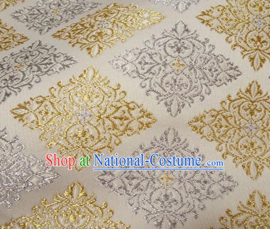 Asian Traditional Classical Pattern White Tapestry Satin Nishijin Brocade Fabric Japanese Kimono Silk Material