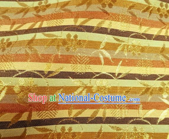 Asian Traditional Classical Bamboo Leaf Pattern Golden Tapestry Satin Nishijin Brocade Fabric Japanese Kimono Silk Material