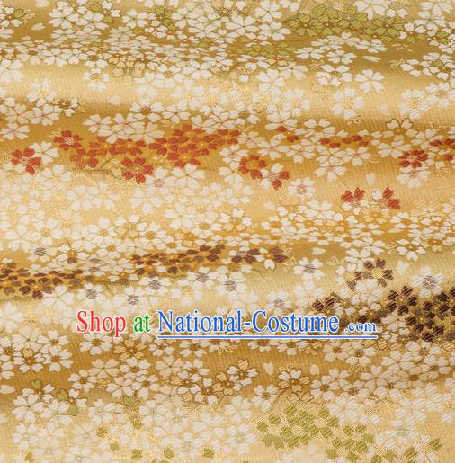 Asian Traditional Classical Sakura Pattern Nishijin Golden Brocade Fabric Japanese Kimono Satin Silk Material