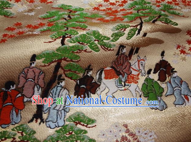 Asian Traditional Classical Genji View Pattern Golden Tapestry Satin Nishijin Brocade Fabric Japanese Kimono Silk Material