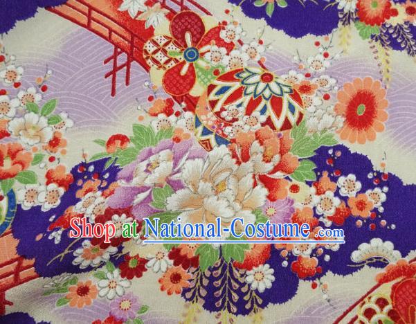 Asian Traditional Classical Peony Pattern Purple Tapestry Satin Nishijin Brocade Fabric Japanese Kimono Silk Material