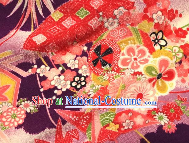 Asian Traditional Classical Paper Crane Pattern Purple Tapestry Satin Nishijin Brocade Fabric Japanese Kimono Silk Material