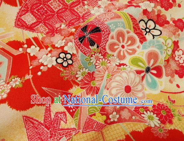 Asian Traditional Classical Paper Crane Pattern Red Tapestry Satin Nishijin Brocade Fabric Japanese Kimono Silk Material