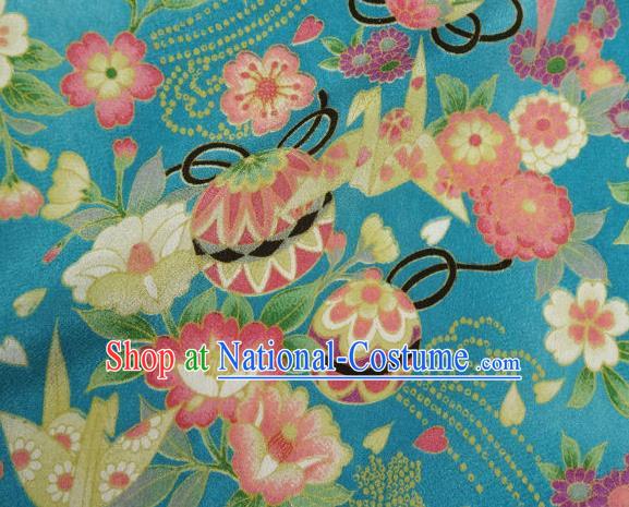 Asian Traditional Classical Bell Flowers Pattern Blue Tapestry Satin Nishijin Brocade Fabric Japanese Kimono Silk Material