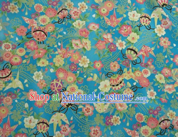 Asian Traditional Classical Bell Flowers Pattern Blue Tapestry Satin Nishijin Brocade Fabric Japanese Kimono Silk Material