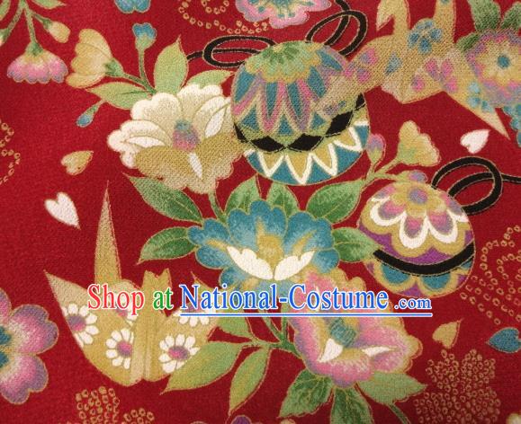 Asian Traditional Classical Bell Flowers Pattern Red Tapestry Satin Nishijin Brocade Fabric Japanese Kimono Silk Material