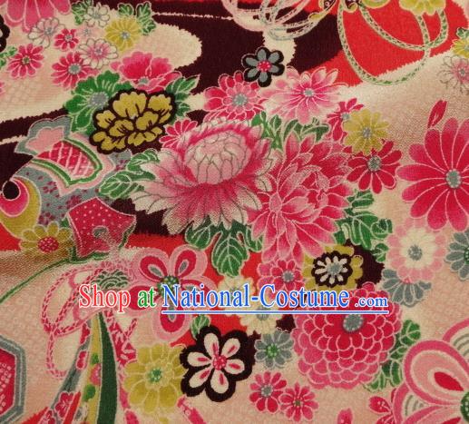 Asian Traditional Classical Flowers Pattern Pink Tapestry Satin Nishijin Brocade Fabric Japanese Kimono Silk Material