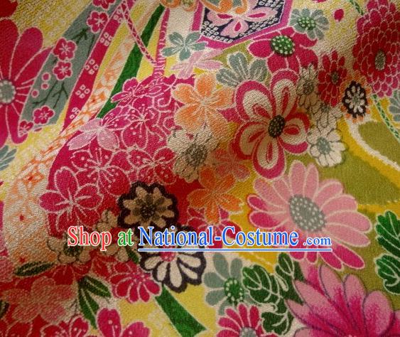 Asian Traditional Classical Flowers Pattern Green Tapestry Satin Nishijin Brocade Fabric Japanese Kimono Silk Material