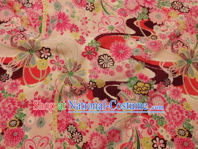 Asian Traditional Classical Flowers Pattern Pink Tapestry Satin Nishijin Brocade Fabric Japanese Kimono Silk Material