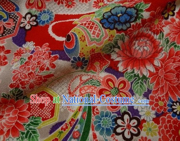 Asian Traditional Classical Flowers Pattern Purple Tapestry Satin Nishijin Brocade Fabric Japanese Kimono Silk Material