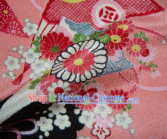 Asian Traditional Classical Daisy Pattern Pink Tapestry Satin Nishijin Brocade Fabric Japanese Kimono Silk Material