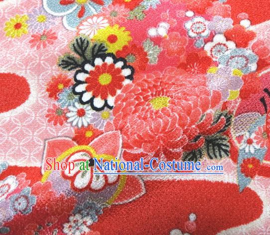 Asian Traditional Classical Chrysanthemum Pattern Pink Tapestry Satin Nishijin Brocade Fabric Japanese Kimono Silk Material