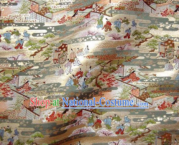 Asian Traditional Classical Hei An Pattern Golden Tapestry Satin Nishijin Brocade Fabric Japanese Kimono Silk Material